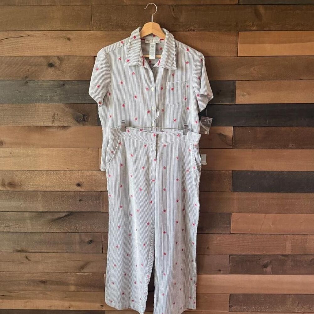 SAG Harbor Sport Embroidered Star Stripe Matching Set Cotton Button Front